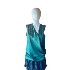 Emery Rose Teal Sleeveless Draped Blouse Women’s Medium